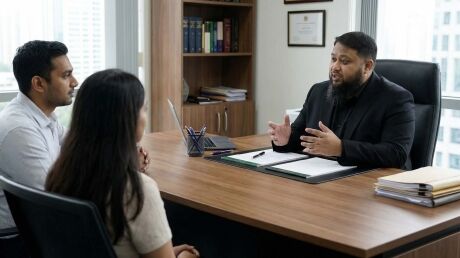 Solicitor discussing with client